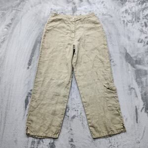 Vintage Russ Berens Pants Womens 8 Green Linen‎ High Rise Capri Crop Lagenlook